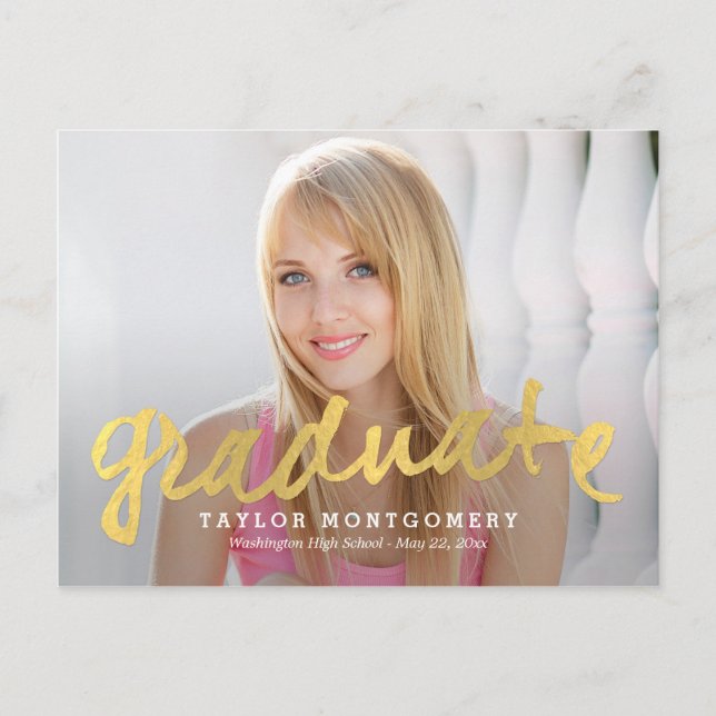 Proudly Brushed Graduation Announcement/Invitation Invitation Postcard (Front)