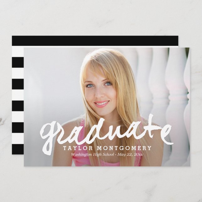 Proudly Brushed Graduation Announcement - White (Front/Back)