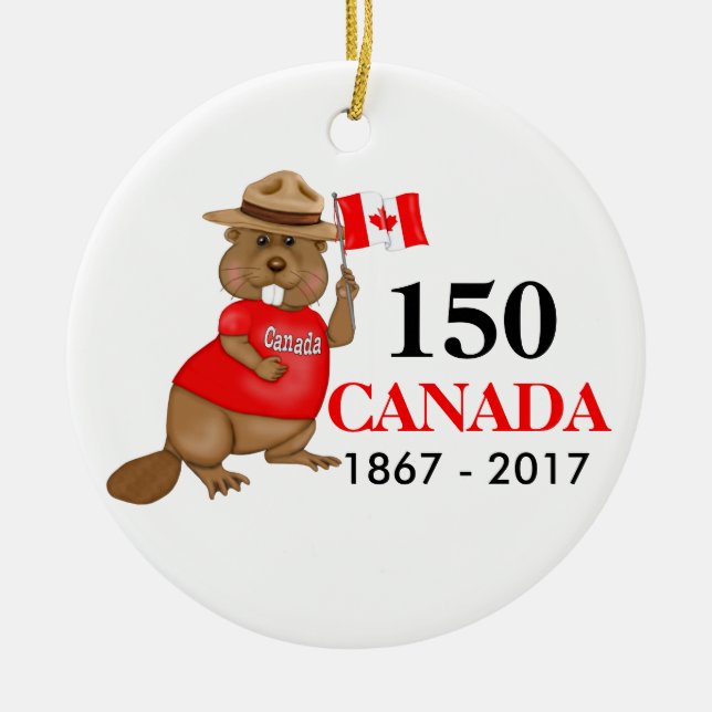 Proudly Canadian Beaver 150 Anniversary Ceramic Tree Decoration (Front)