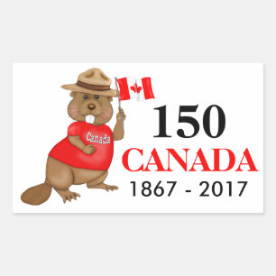 Proudly Canadian Beaver 150 Anniversary Rectangular Sticker