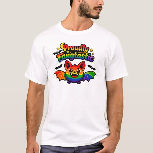 🦇🌈 Proudly Fangtastic Bat T-Shirt (Front)