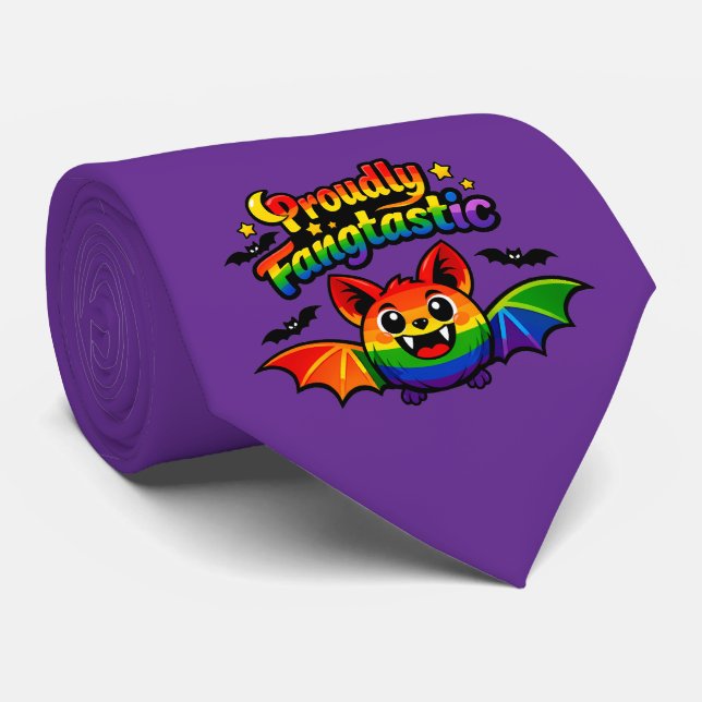 🦇🌈 Proudly Fangtastic Bat Tie (Rolled)