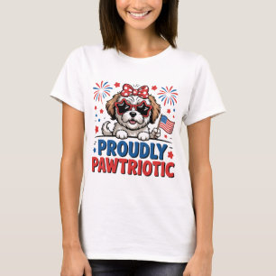 Proudly Pawtriotic Dog Red White Blue Cute T-Shirt
