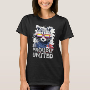 Proudly United Racoon Non Binary Sunglasses Flag T-Shirt
