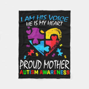 Pround Autism Mum Heart Mother Puzzle Piece Autism Fleece Blanket