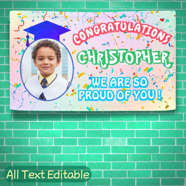 Pround of You Graduation Cap Confetti Pastel Photo Banner (Creator Uploaded)