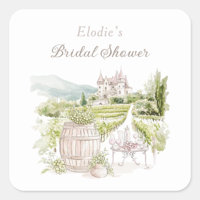 Provence Elegant Chateau French Country Bridal  Square Sticker (Front)