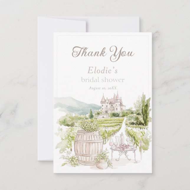 Provence Elegant Chateau French Country Bridal  Thank You Card (Front)