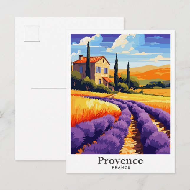 Provence France Art Vintage Travel Illustration Postcard (Front/Back)