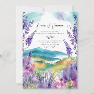 Provence France Lavender watercolor wedding Invitation