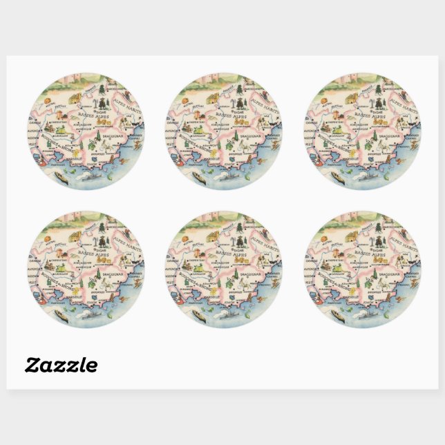Provence France Map Classic Round Sticker (Sheet)