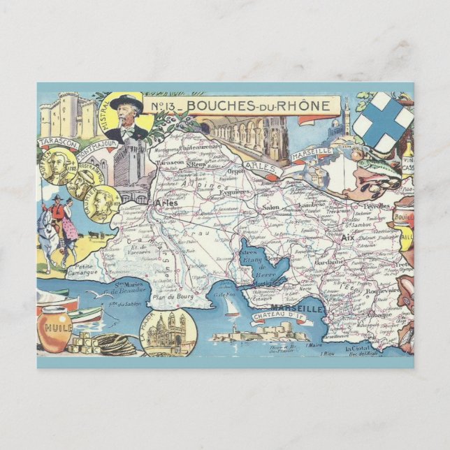 Provence France Vintage Map Postcard (Front)
