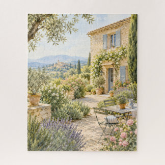 Provence French Country Garden Cottage Watercolor Jigsaw Puzzle