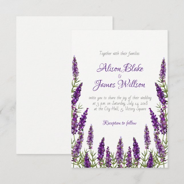 Provence lavander violet wedding invitation (Front/Back)
