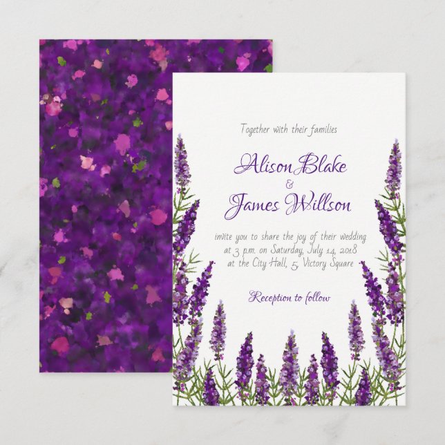 Provence lavander violet wedding invitation (Front/Back)