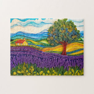Provence Lavender Field in Quilling Style Jigsaw Puzzle