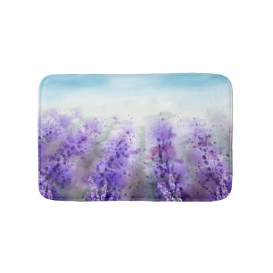 Provence Lavender: Vintage Watercolor Field Bath Mat