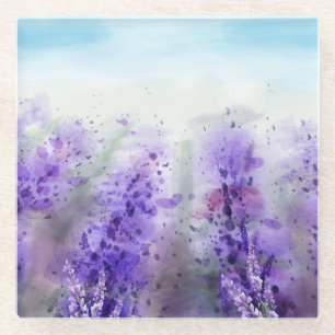 Provence Lavender: Vintage Watercolor Field Glass Coaster