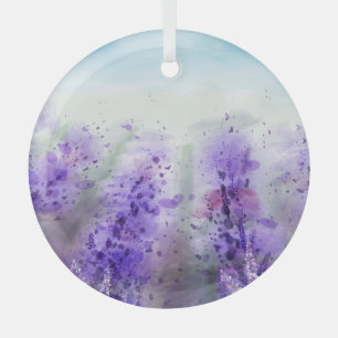 Provence Lavender: Vintage Watercolor Field Glass Tree Decoration