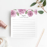 Provence Rose | Floral Personalised Lined Notepad<br><div class="desc">Chic floral notepad features a top border of purple and burgundy watercolor roses and green leaves. Personalise with two lines of custom text in modern block and calligraphy lettering; shown with the French greeting "bonjour" and your name. Lined.</div>