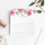 Provence Rose | Personalised Lined Notepad<br><div class="desc">Chic floral notepad features a top border of pink and red watercolor roses and green leaves. Personalise with two lines of custom text in modern block and calligraphy lettering; shown with the French greeting "bonjour" and your name. Lined.</div>