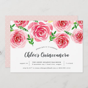 Provence Rose   Red Watercolor Floral Quinceañera Invitation