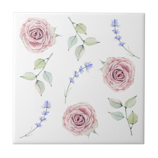 Provence Roses, Lavender, and Leaves Seamless Tile (Front)