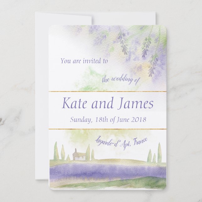 Provence Watercolour Wedding Invitation (Front)