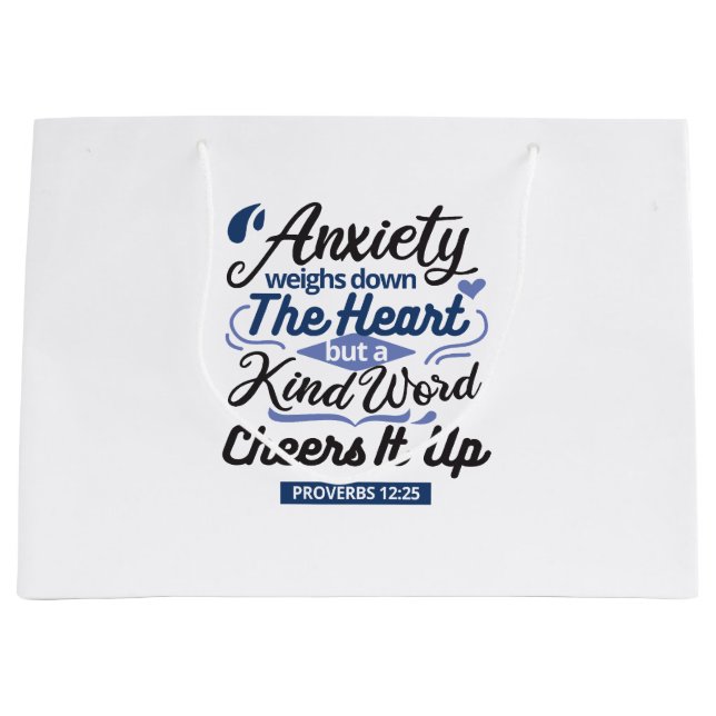 Proverbs 12:25 Bible Verse – Kind Word Art Large Gift Bag (Front)