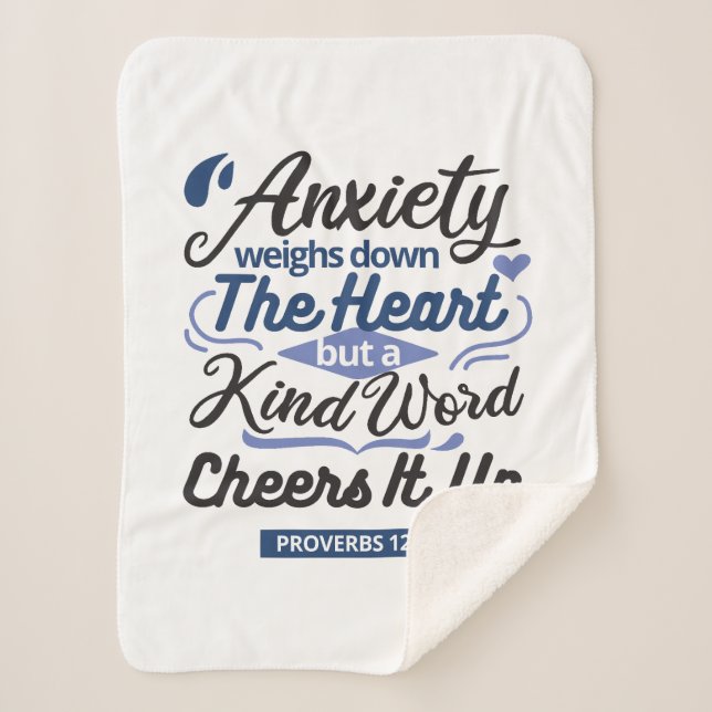 Proverbs 12:25 Bible Verse – Kind Word Art Sherpa Blanket (Front)