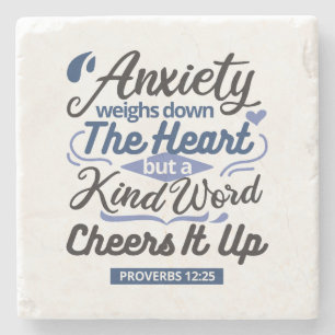 Proverbs 12:25 Bible Verse – Kind Word Art Stone Coaster