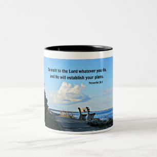 Proverbs 16:3 Commit to the Lord whatever you do.. Two-Tone Coffee Mug