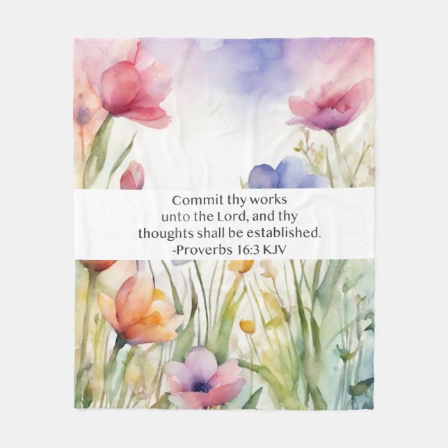 Proverbs 16:3 KJV Commit Thy Works Scripture Fleece Blanket (Front)