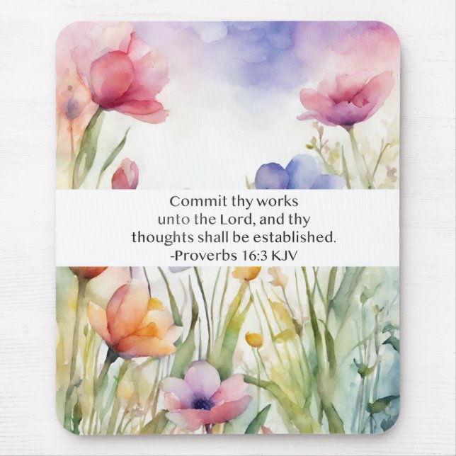 Proverbs 16:3 KJV Commit Thy Works Scripture Mouse Mat (Front)