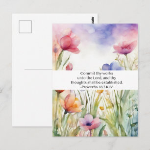 Proverbs 16:3 KJV Commit Thy Works Scripture Postcard