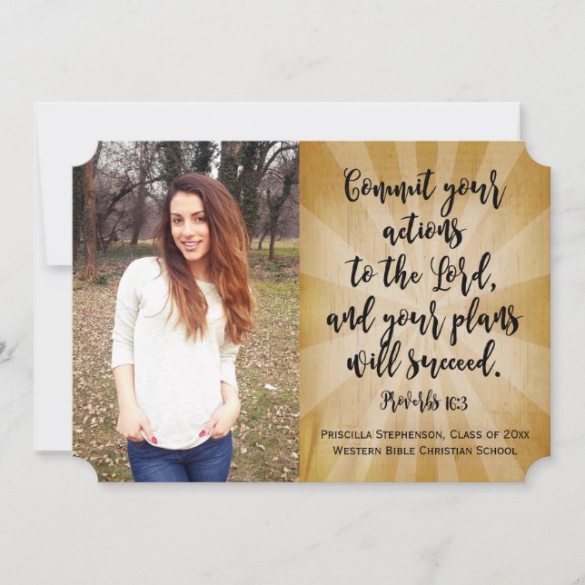 Proverbs 16 Christian Bible Verse Photo Graduation Invitation (Front)