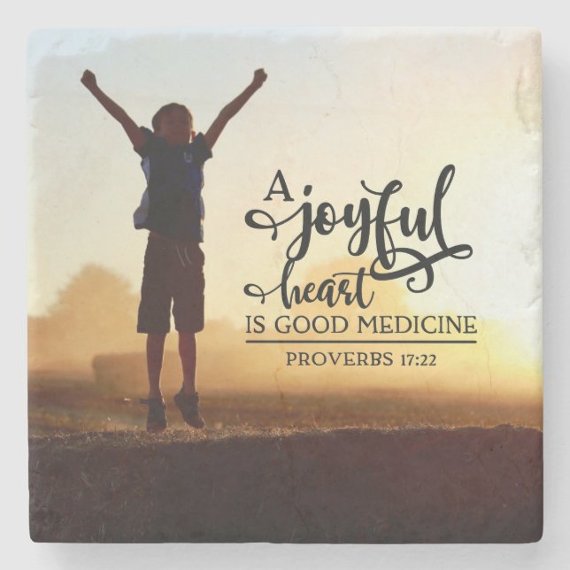 Proverbs 17:22 A cheerful heart is good medicine  Stone Coaster (Front)