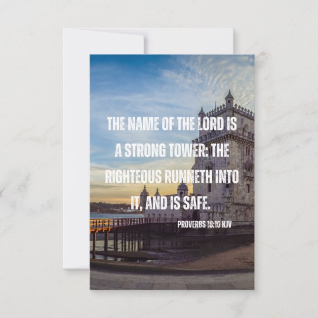 Proverbs 18:10 Bible Scripture Verse Flat Greeting Card (Front)
