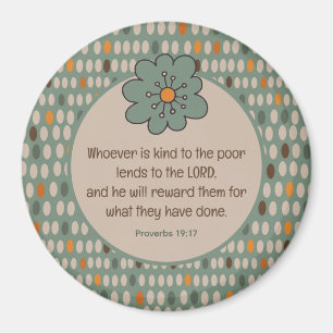 Proverbs 19:17 Retro Ovals & Teal Flower Magnet