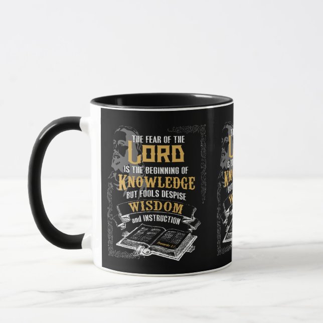 Proverbs 1:7 KJV Bible Verse Two-Tone Mug (Left)