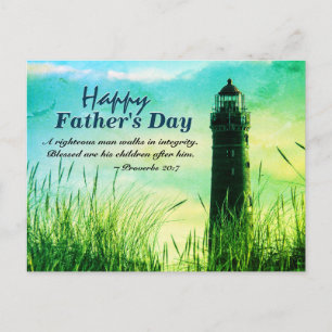 Proverbs 20:7 Bible Verse Father's Day, Lighthouse Postcard