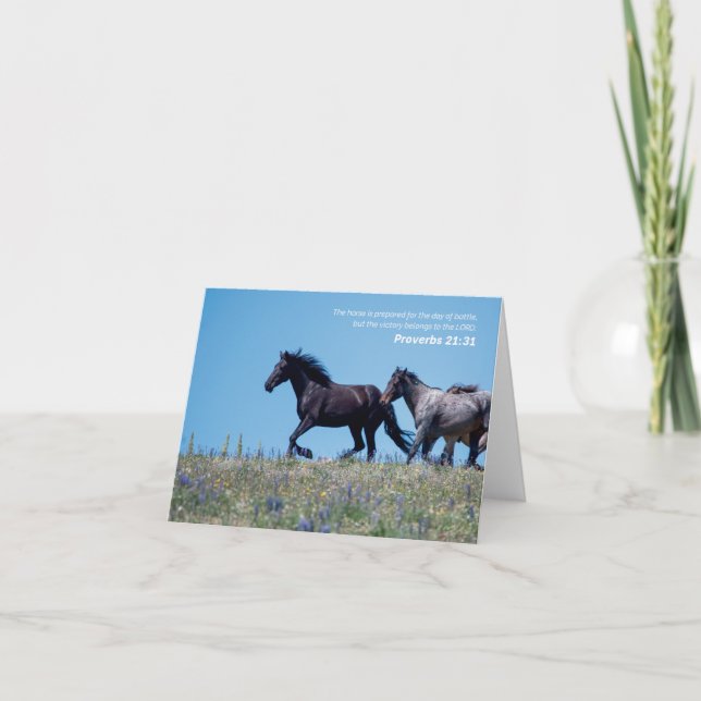 Proverbs 21:31 Wild Horse Bible Verse Thank You Card (Front)