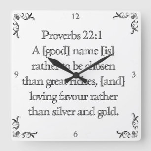 Proverbs 22:1 square wall clock