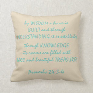 Proverbs 24:3-4 Polyester Throw Pillow 16" x 16"