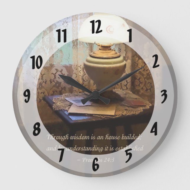 Proverbs 24 3 Through Wisdom Is an House Builded Large Clock (Front)