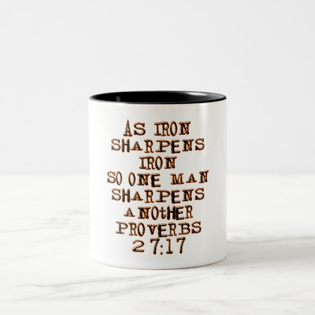 Proverbs 27:17 Two-Tone coffee mug (Center)