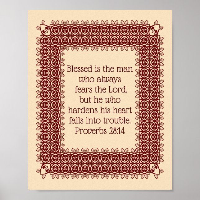 Proverbs 28:14 Bible Scripture 2 Decorated Poster (Front)