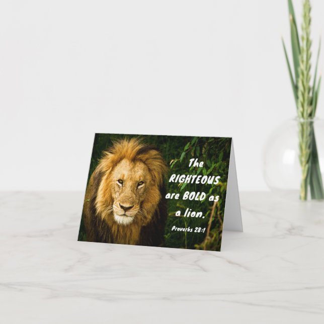 Proverbs 28:1 Righteous are Bold as a Lion Bible  Card (Front)