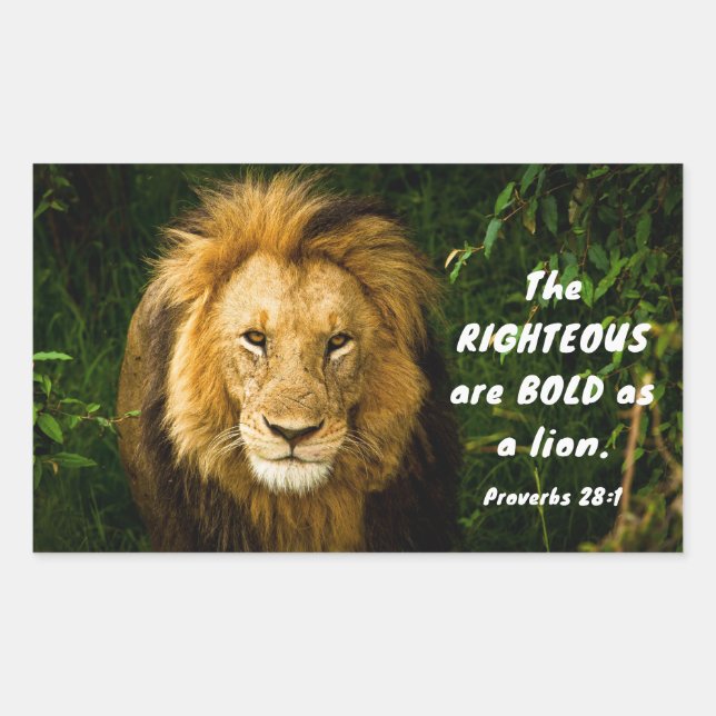 Proverbs 28:1 Righteous are Bold as a Lion Bible  Rectangular Sticker (Front)