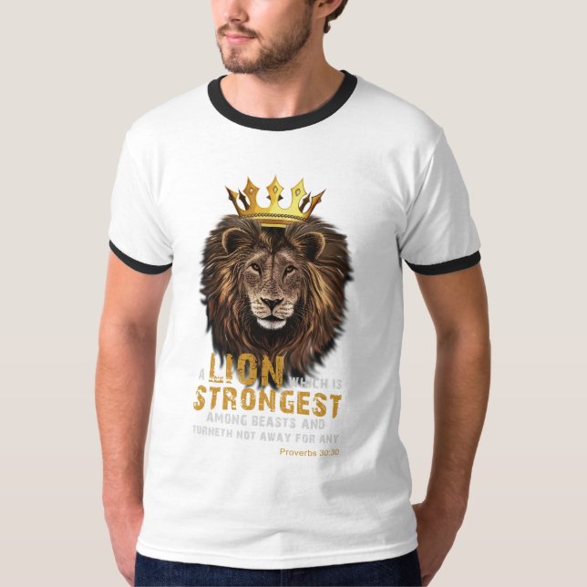 Proverbs 30:30 KJV Bible Scripture Men's Ringer T-Shirt (Front)